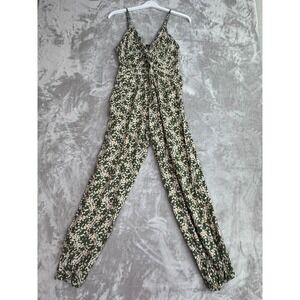 ANGIE Floral Print Smocked Waist Jumpsuit Green White Yellow Size L